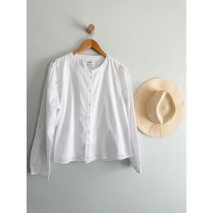 J.Crew Factory | NWT Eyelet Sleeve Button Front White Cotton Blouse | Sz L